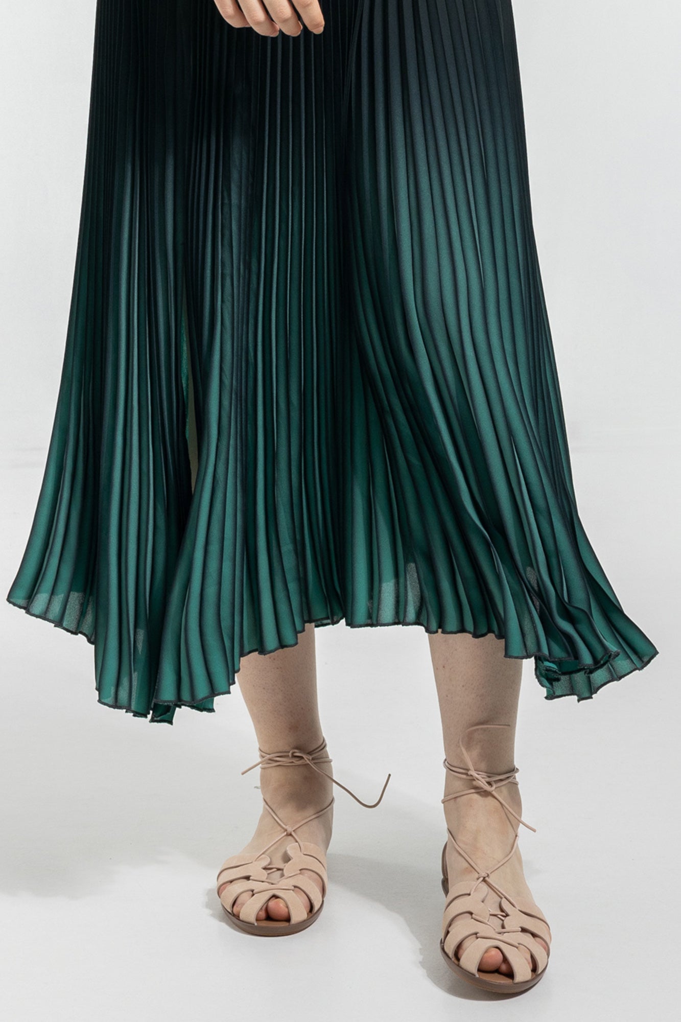 pleated midi skirt with emphatic slits
