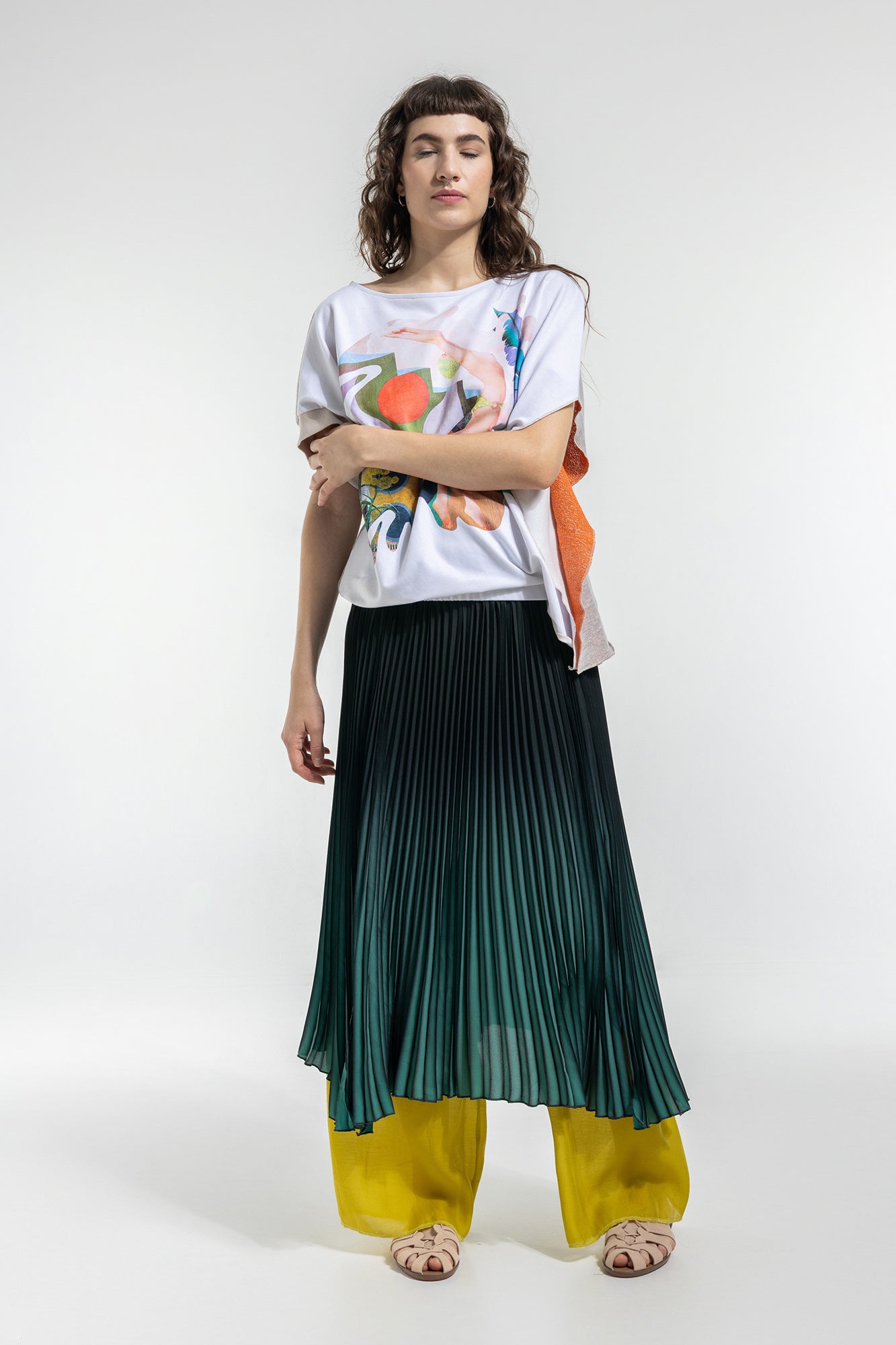 pleated ombré midi skirt layering piece