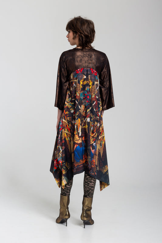 midi dress with unique printed fabric