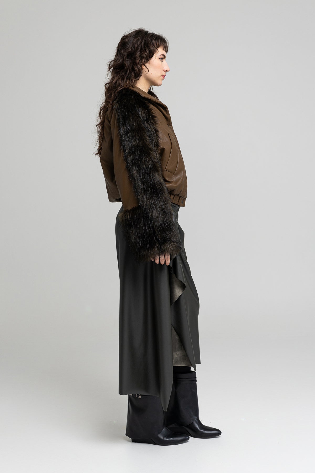 eco-leather sporty jacket with furry sleeves artista budapest