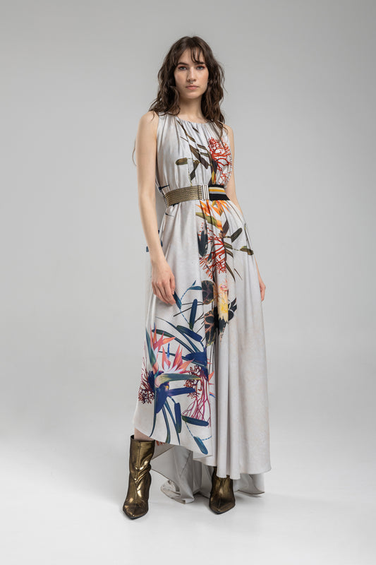 Maxi Dress with boat neack and sleevless finish