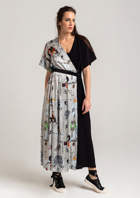 Viscose overlapped printed maxi dress artista budapest