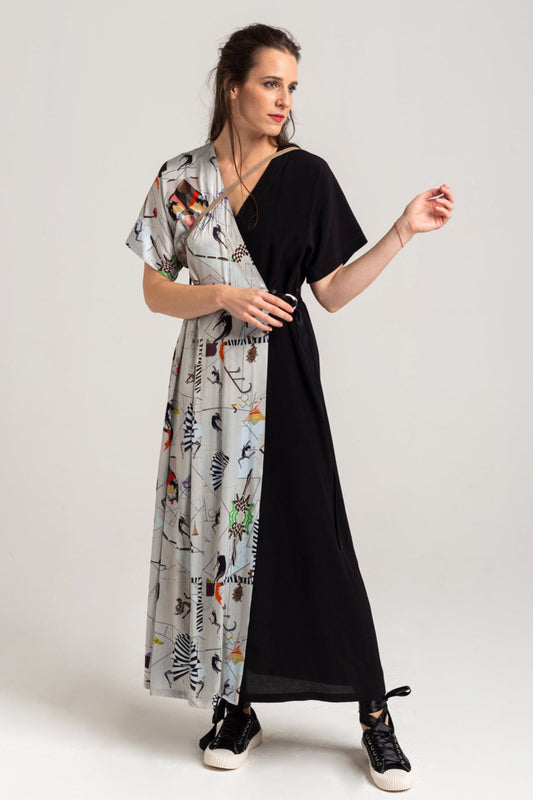 Overlapped printed maxi dress with short sleeves artista budapest