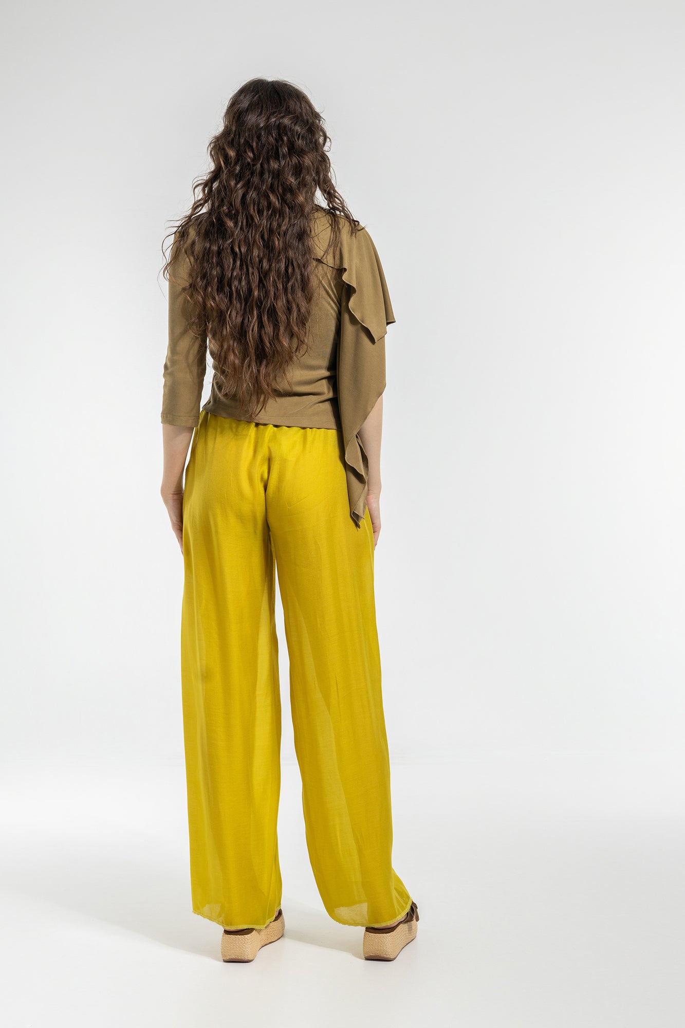 fluid palazzo pants shiny fabric