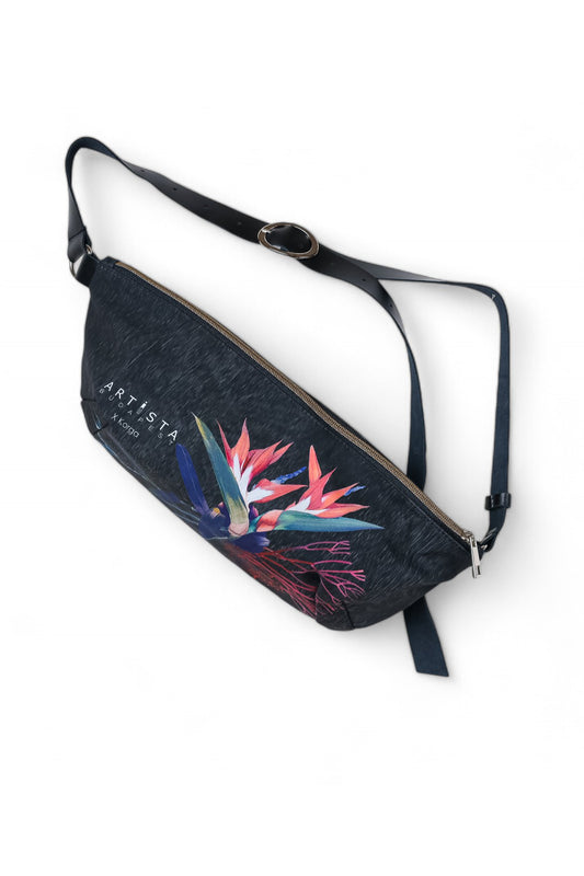 digital printed bum bag with adjustable leather strap