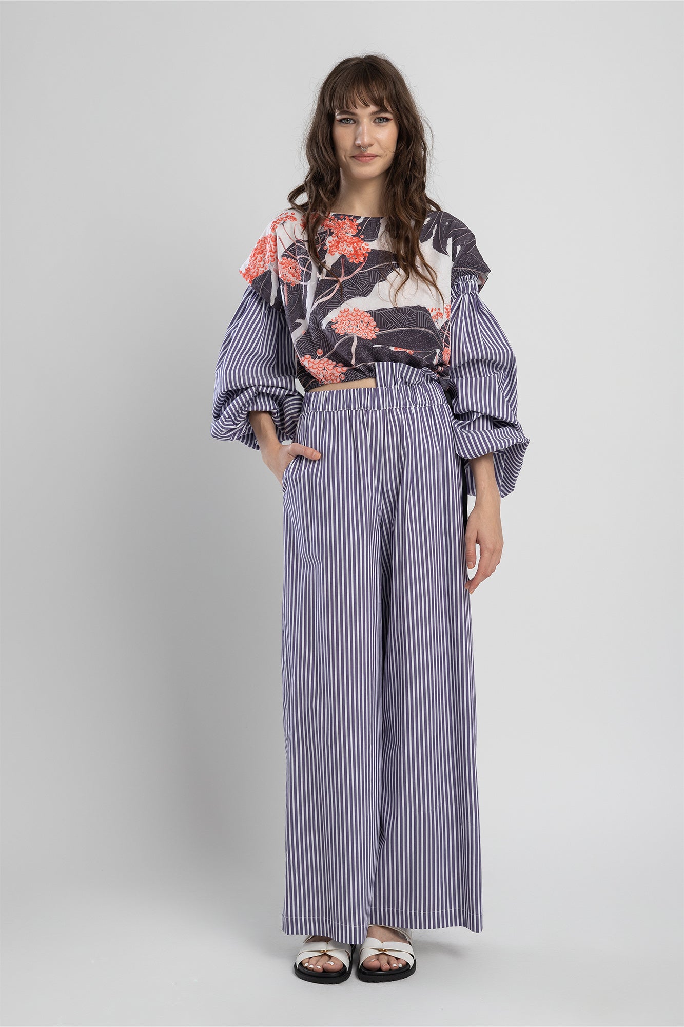high-rise wide leg pants from striped fabric artista budapest