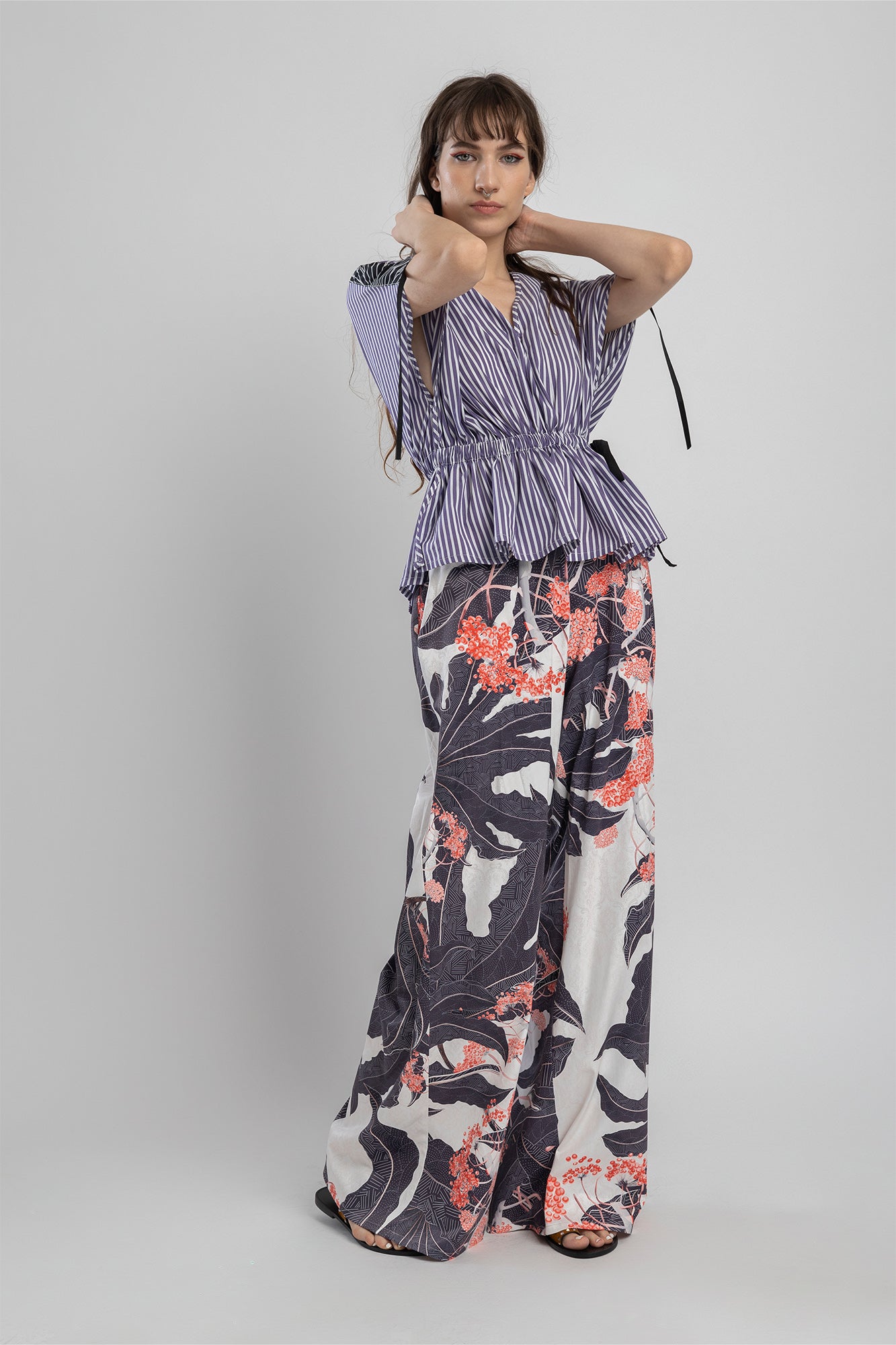 striped v-neck top with short sleeves artista budapest