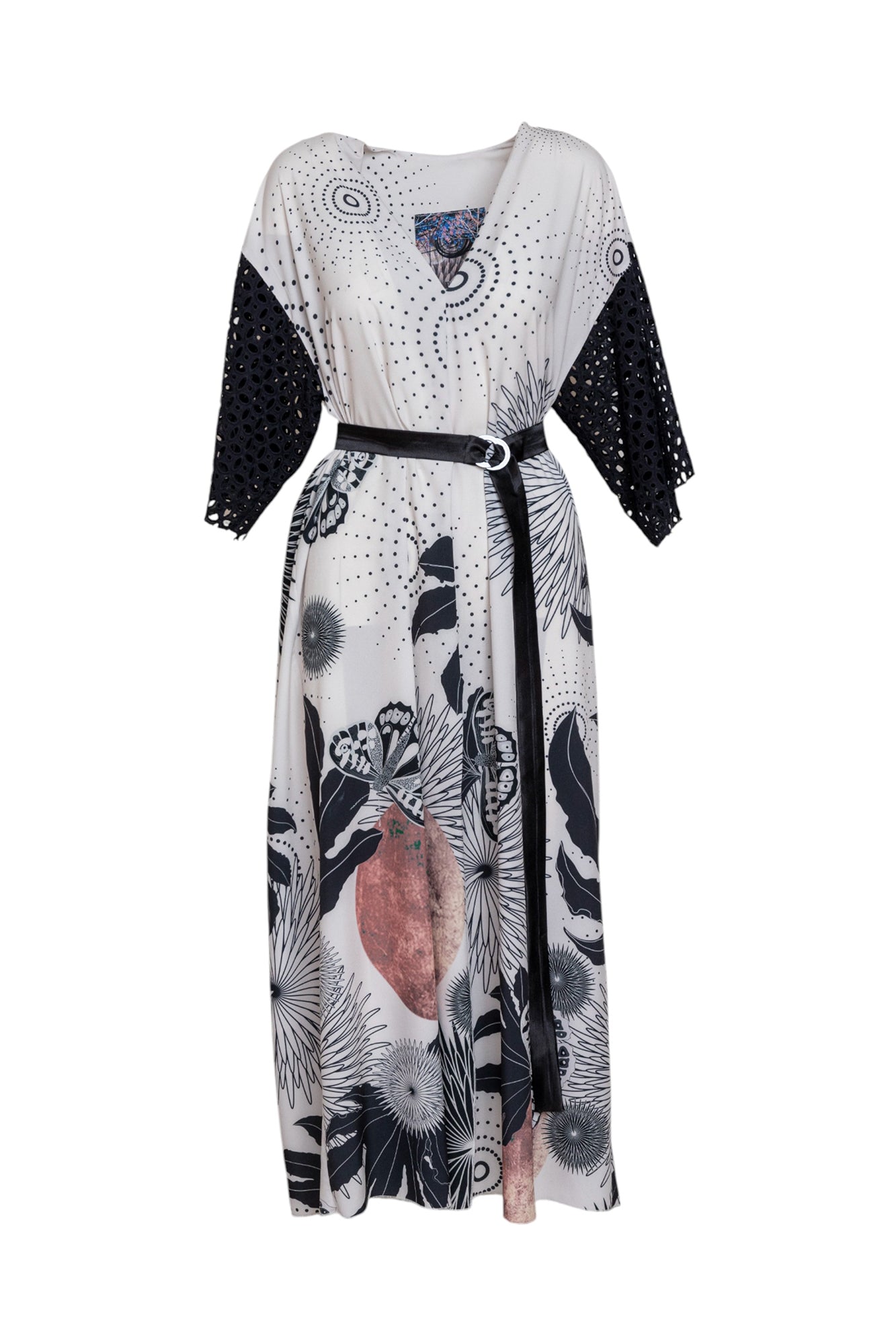 epic midi dress with inset black satin tie belt artista budapest