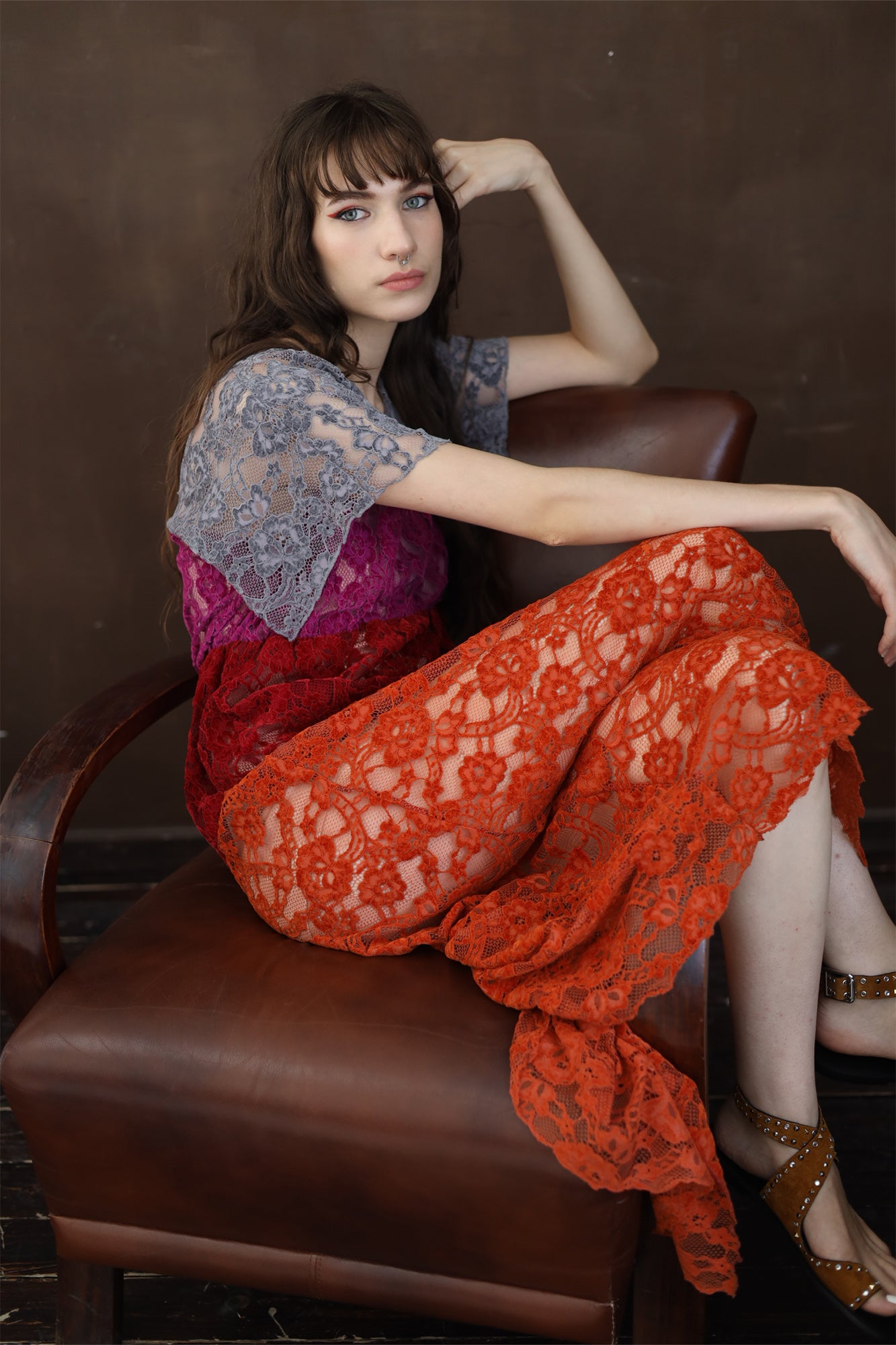 Flirt lace maxi dress with short batwing sleeves artista budapest