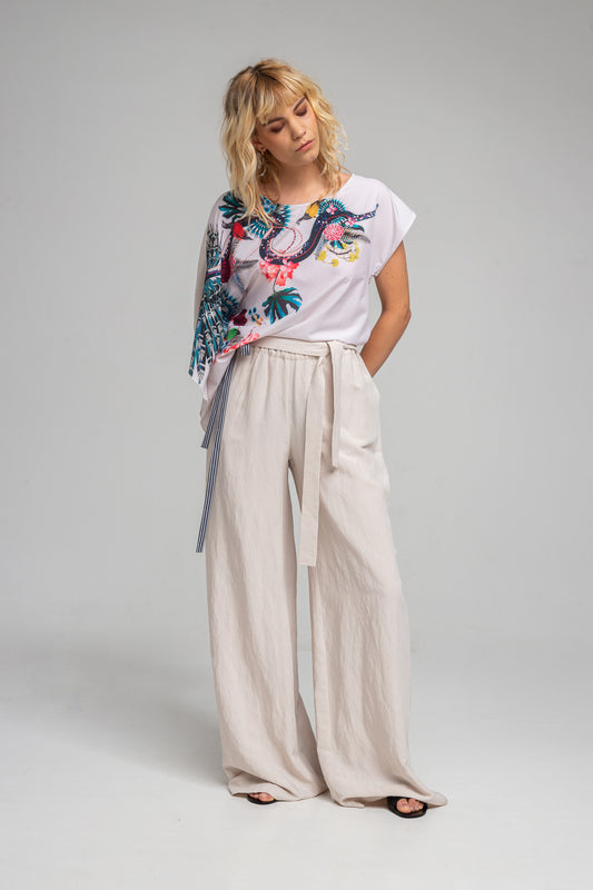 NATALIE oriental printed asymmetric blouse