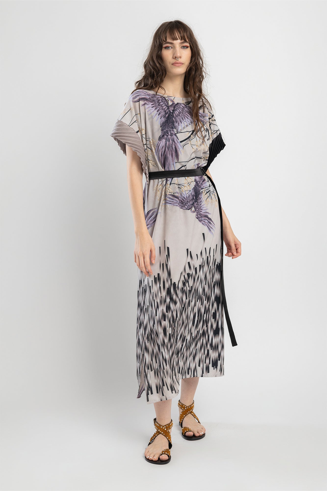 maxi dress with inset black satin tie belt artista budapest