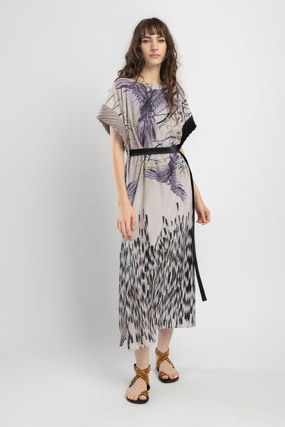 maxi dress with inset black satin tie belt artista budapest