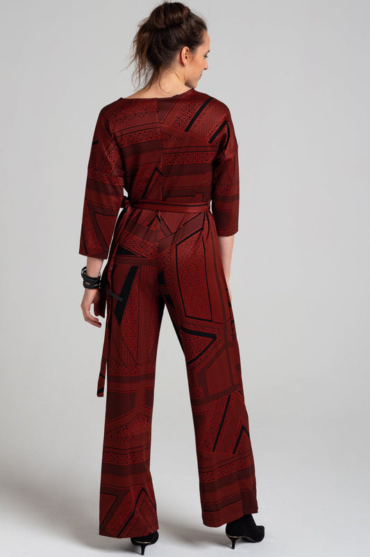jacquard overlapped jumpsuit with geometric print