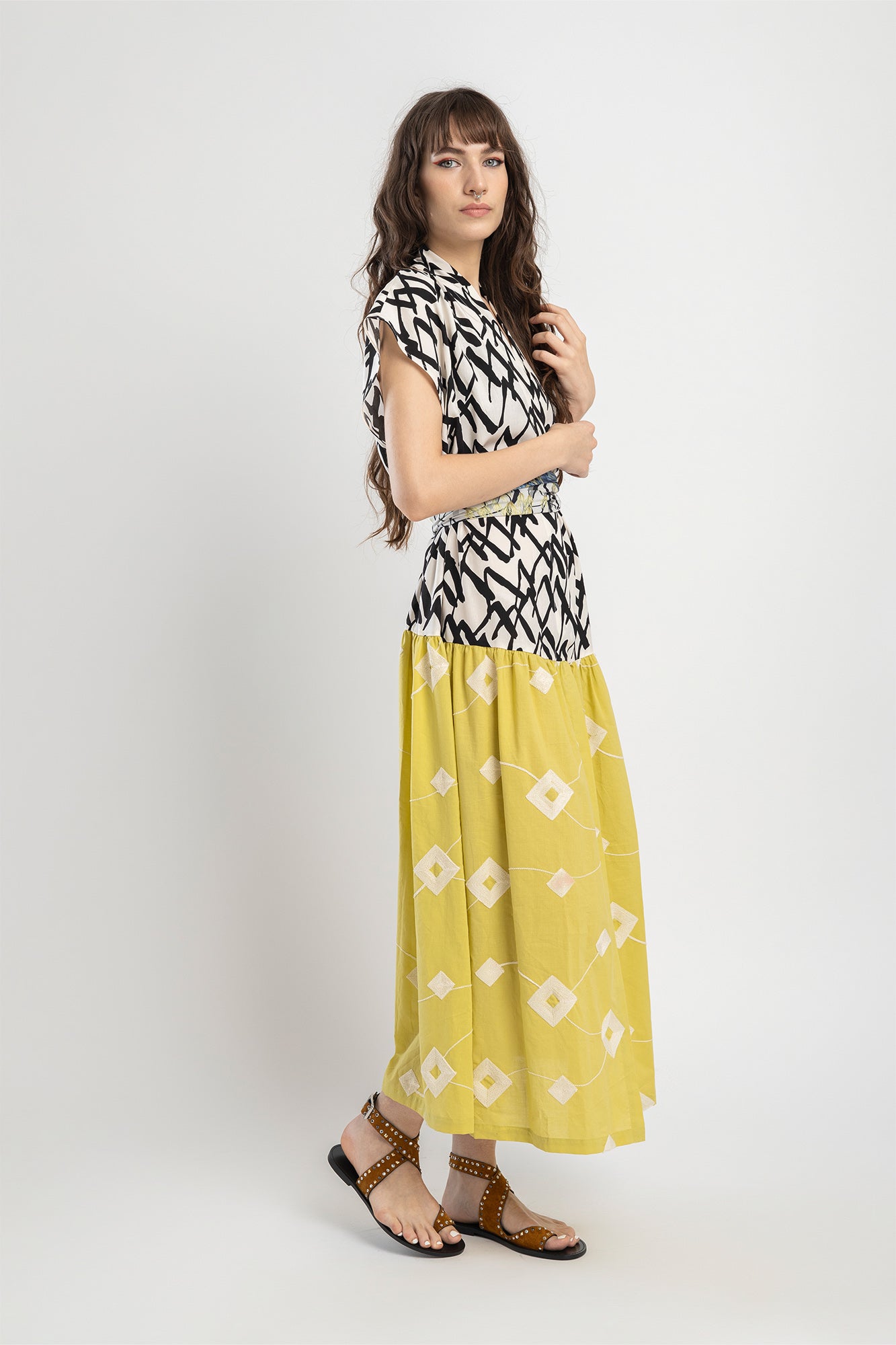overlapped maxi dress made of stretchable cotton viscose blend artista budapest