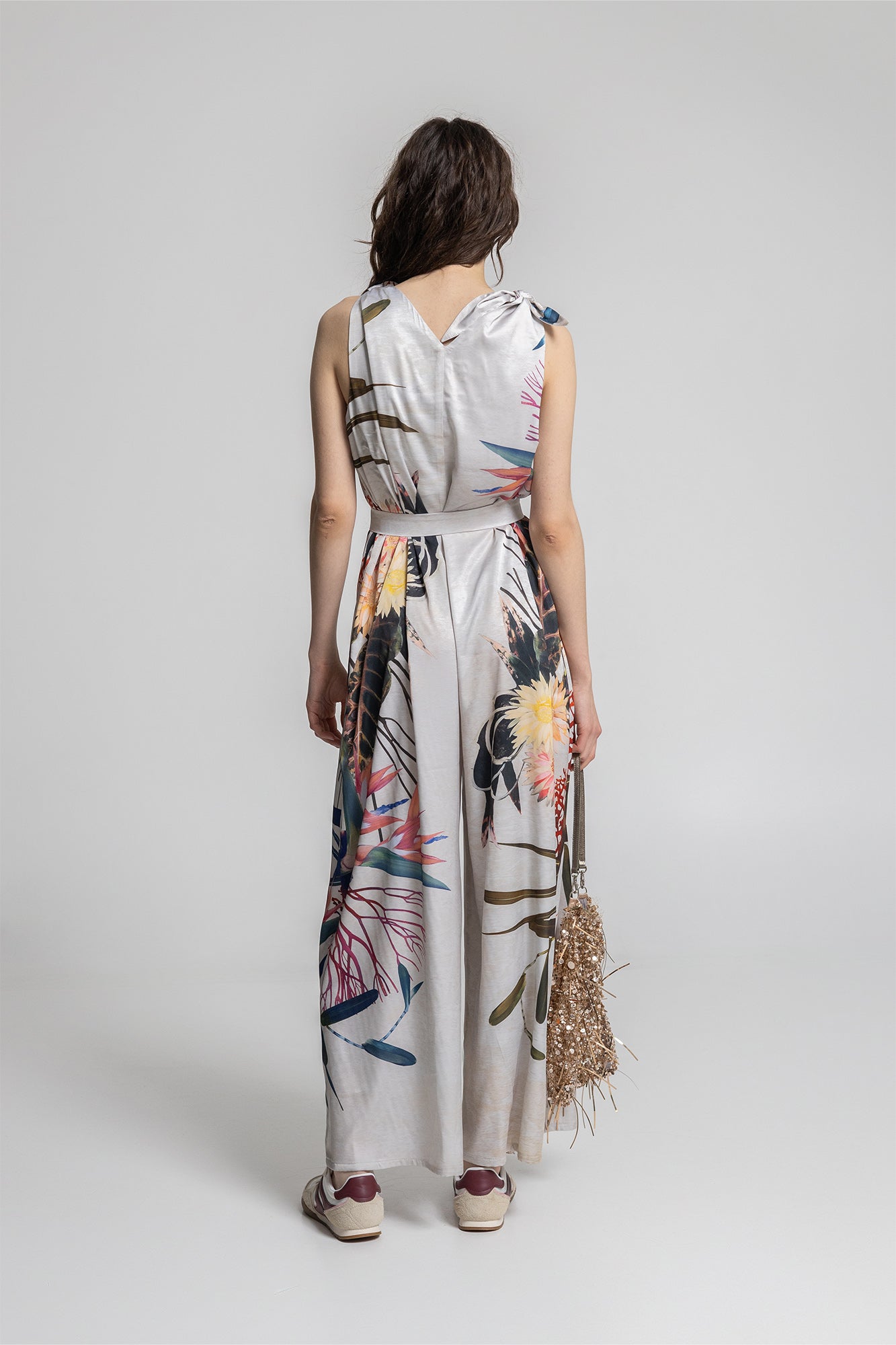 unique printed wide palazzo leg jumpsuit with inset tie belt artista budapest