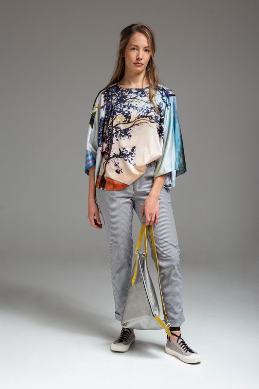 unique printed blouse with 3/4 long batwing sleeves artista budapest