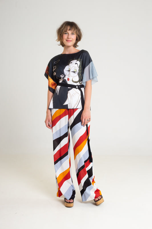 viscose linen mix striped palazzo pants artista Budapest