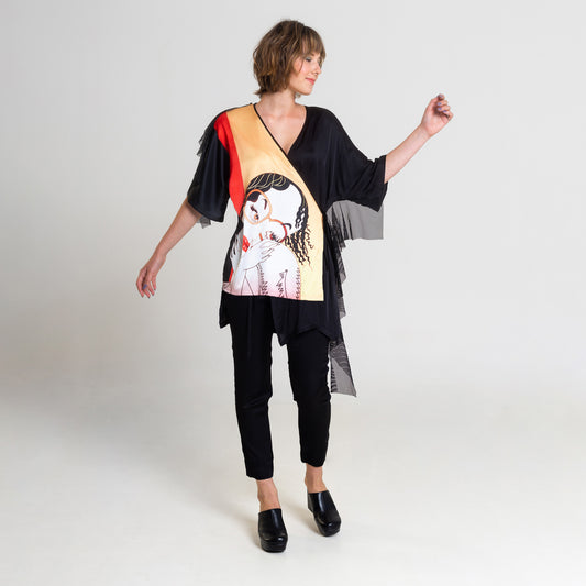 Anni Printed Black Kimono