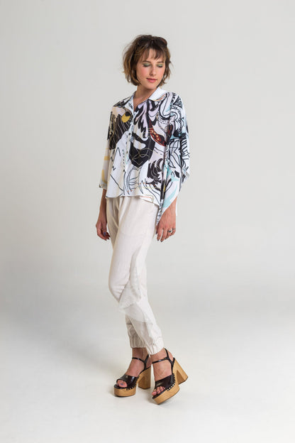 printed loose fitted shirt with button down closure artista budapest