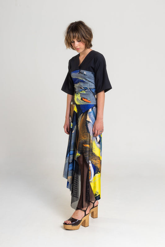 printed skirt with mesh detail on front artista budapest