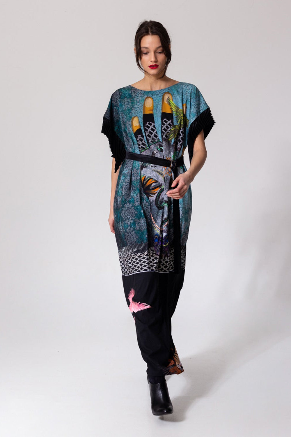 maxi dress with inset tie belt