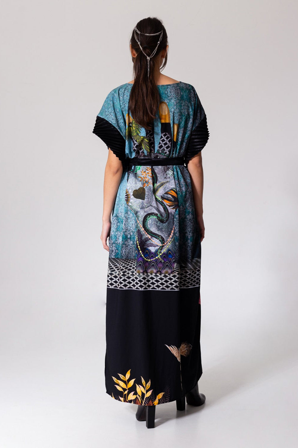 maxi dress with pleated short sleeves