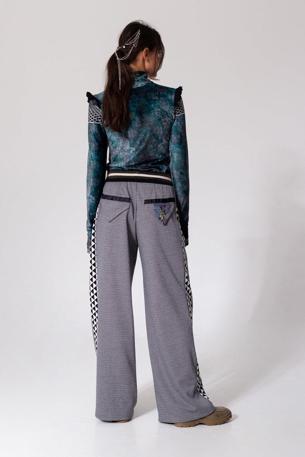 soft velvet top with frills on shoulder