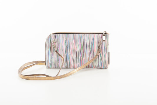 CLUTCH white striped leather