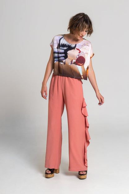 printed crop top with short sleeves artista budapest