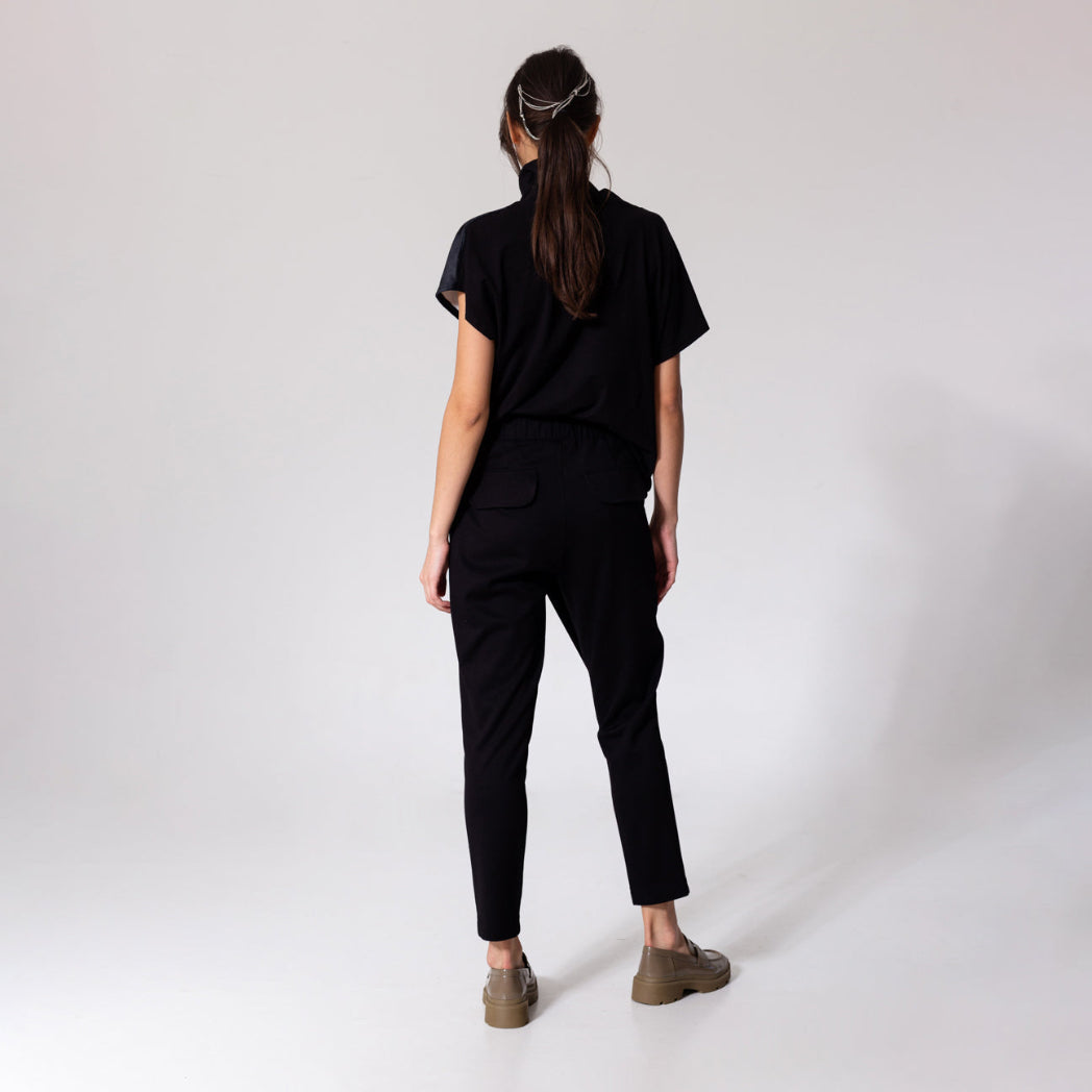 Plain black back top with unique collar neck