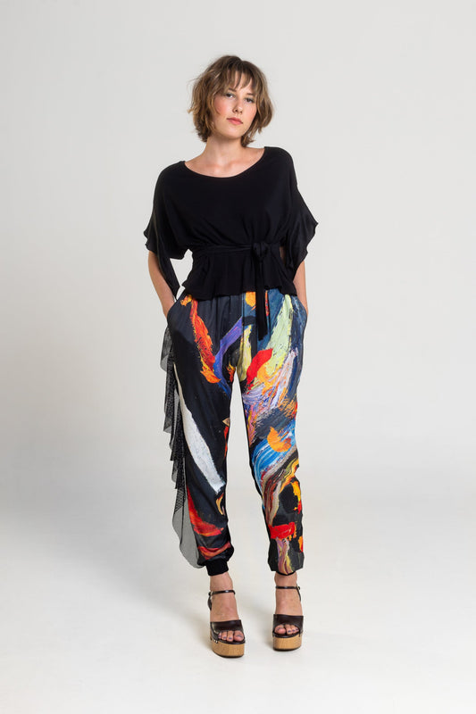 printed jogger pants with elastic waistline artista budapest