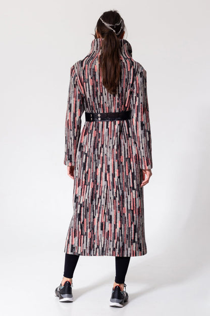 knitted maxi coat with leather belt
