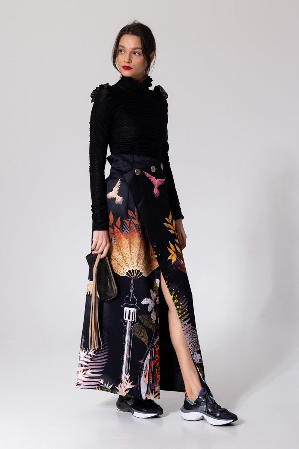 maxi skirt with button down closure