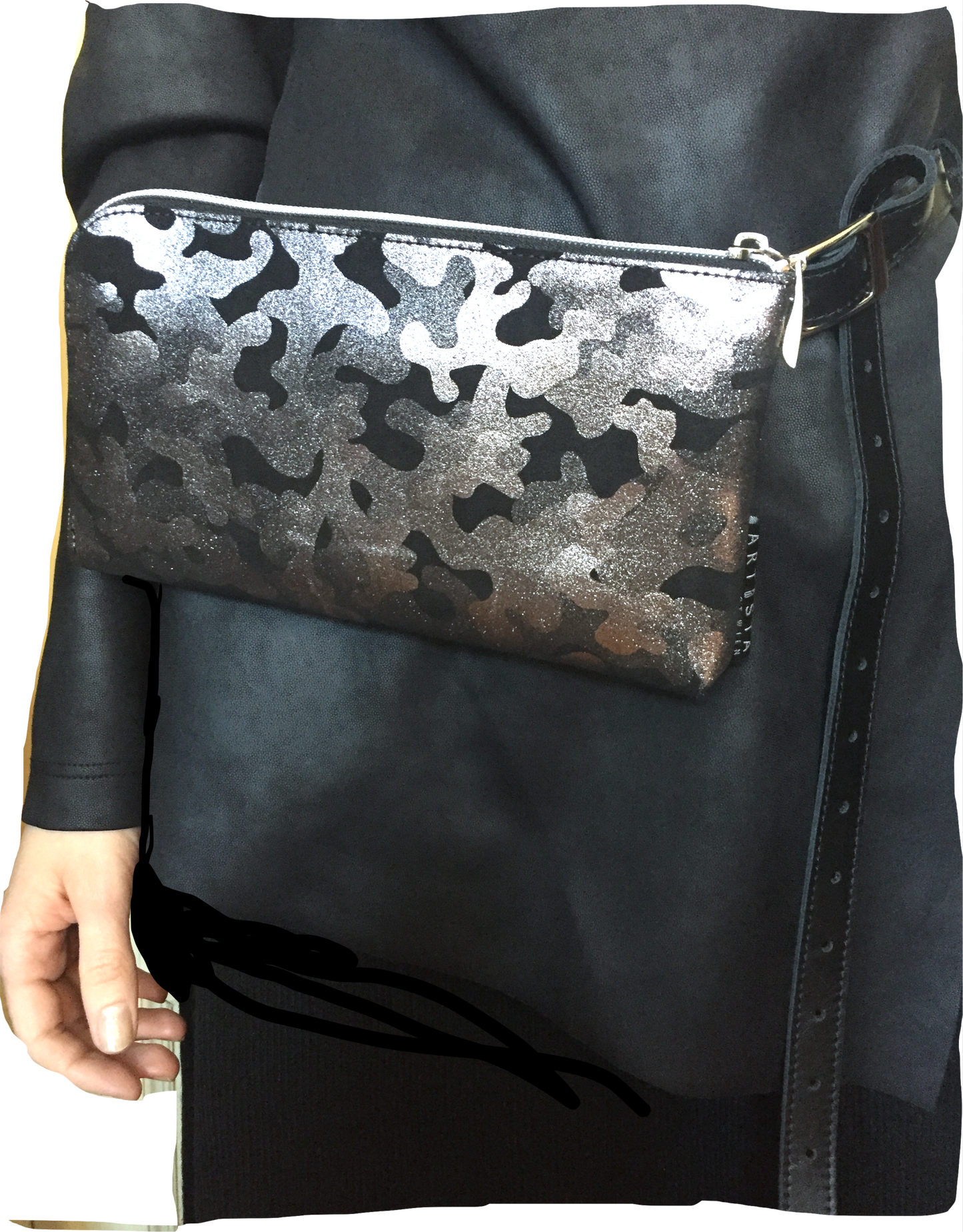 CLUTCH black and silver camou leather